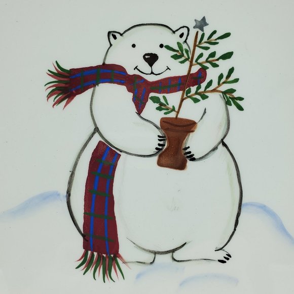 Pfaltzgraff Snow Bear Polar Bear Lunch Salad Cookie Plates Red Green Blue Plaid - Picture 6 of 7